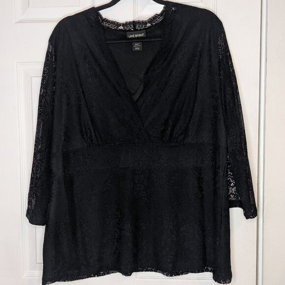Lane Bryant Sheer Black Lace V Neck Long Sleeve Blouse Top 18/20 - Picture 1 of 11